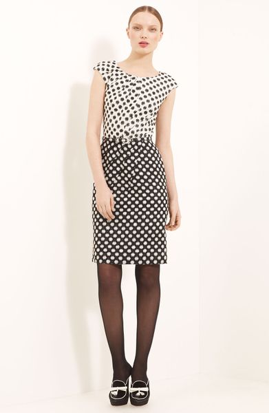 Oscar De La Renta Belted Silk Tweed Dress in White (ivory) - Lyst