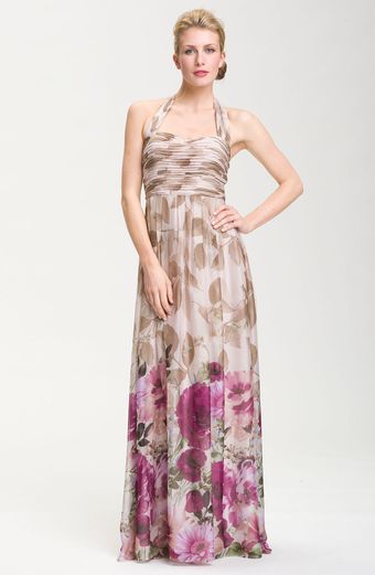 Adrianna Papell Ruched Bodice Floral Chiffon Gown - Lyst