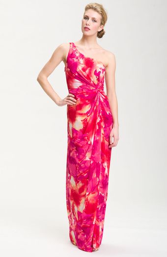 Adrianna Papell One Shoulder Floral Print Gown - Lyst