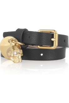 Alexander McQueen Skull Charm Leather Wrap Bracelet - Lyst
