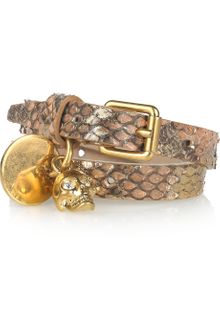 Alexander McQueen Goldplated Skull Charm Python Wrap Bracelet - Lyst