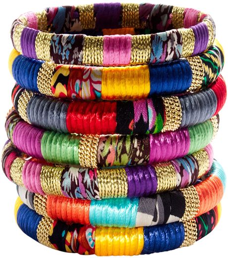 Cara Accessories Mixedfabric and Gold Bangle in Multicolor (assorted) - Lyst