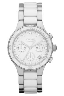 DKNY Womens Chronograph Stainless Steel and White Ceramic Bracelet 38mm - Lyst