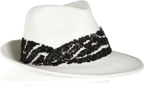 Eugenia Kim Lauren Sequined Straw Fedora in White (straw) - Lyst