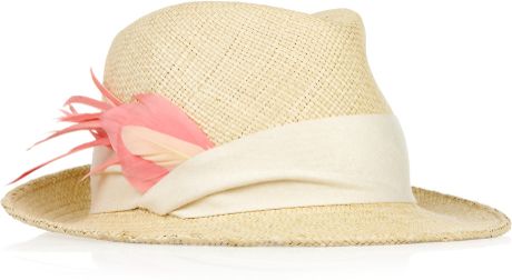 Eugenia Kim Max Featherembellished Straw Fedora in Beige (straw) - Lyst