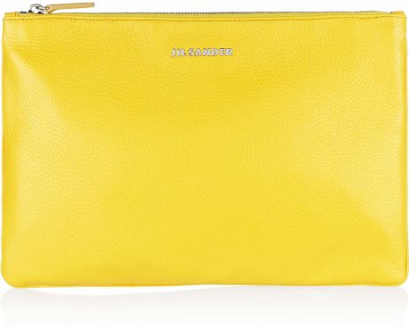 Jil Sander Tumbled Oversized Texturedleather Pouch in Yellow - Lyst