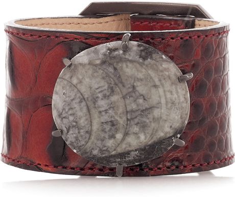 Kelly Wearstler Leather and Fossil Bracelet in Brown (merlot) - Lyst