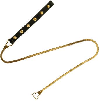  Goldtoned Chain and Leather Skinny Belt 