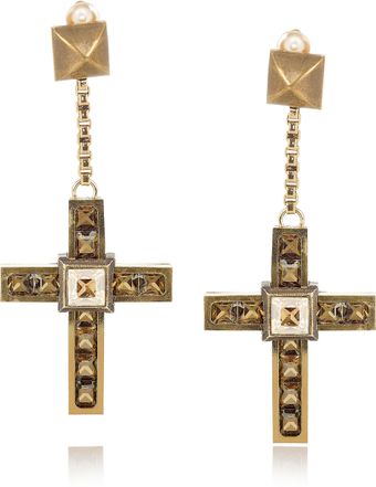 Lanvin Swarovski Crystal Cross Clip Earrings - Lyst