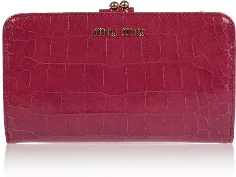 Miu Miu Croceffect Glossedleather Wallet in Purple (cherry) - Lyst