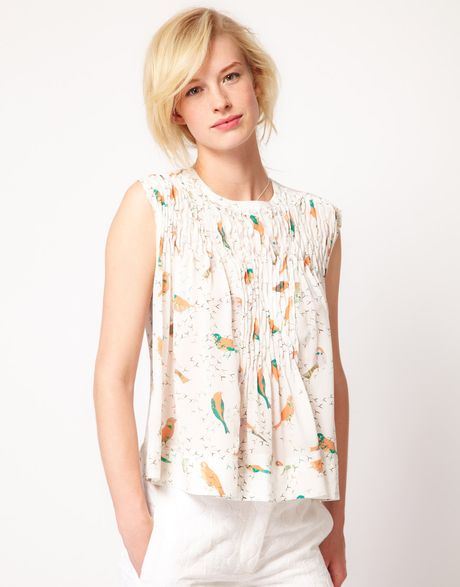 See By Chloé See By Chloe Bird Print Swing Top in Silk in Beige (white) - Lyst