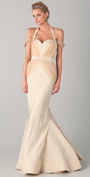 Zac Posen Off The Shoulder Gown with Halter Straps - Lyst