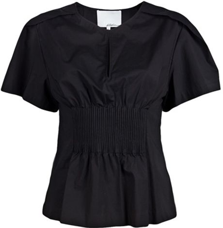 3.1 Phillip Lim Aircorded Pleated Shoulder Top in Black - Lyst