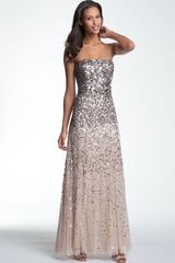 Adrianna Papell Sequined Strapless Mesh Gown