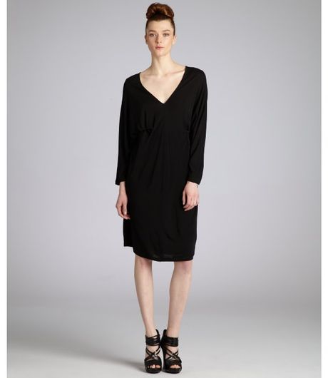 Alexander Mcqueen Black Jersey Vneck Belted Dress in Black - Lyst