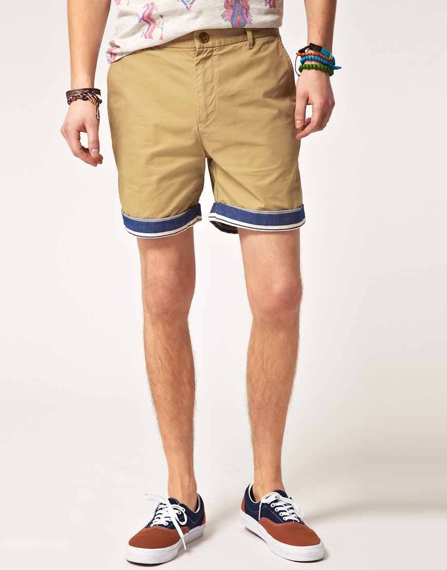 Asos Asos Chino Shorts with Contrast Turn Ups in Beige for Men (stone