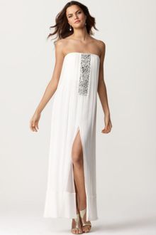 BCBGMAXAZRIA Strapless Beaded White Silk Evening Gown - Lyst