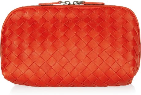 Bottega Veneta Intrecciato Leather Cosmetics Case in Red - Lyst