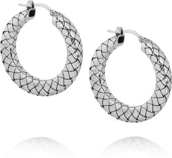 Bottega Veneta Intrecciato Silver Hoop Earrings - Lyst