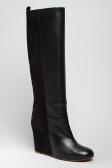 Celine Black Leather Covered Wedge Boots - Lyst