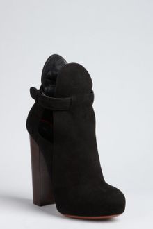 Celine Black Suede Cutout Stacked Heel Platform Booties - Lyst