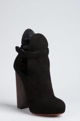 Celine Black Suede Cutout Stacked Heel Platform Booties