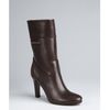 Celine Dark Brown Leather Logo Boots in Brown - Lyst