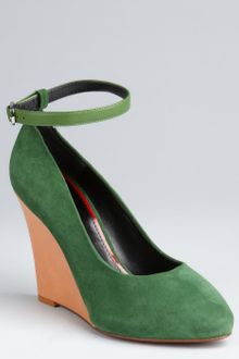Celine Green Suede Colorblock Ankle Strap Wedge Pumps - Lyst