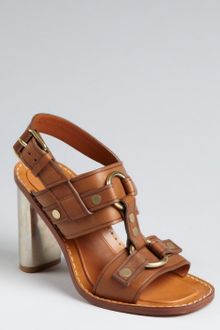 Celine Mahogany Leather Tstrap Mirrored Heel Sandals - Lyst