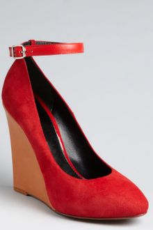 Celine Red Suede Ankle Strap Colorblock Wedge Pumps - Lyst