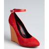 Celine Red Suede Ankle Strap Colorblock Wedge Pumps in Red - Lyst