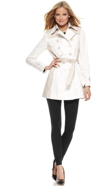Dkny Trench Colorblock Double Breasted Belted in White (pearl) - Lyst