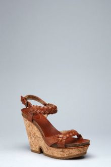 Frye Cognac Leather Braided Strap Braylin Cork Wedge Sandals - Lyst