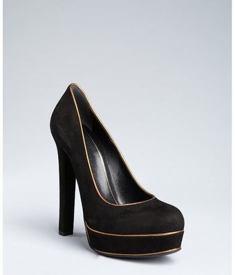  Black Suede Contrast Trim Platform Pumps 