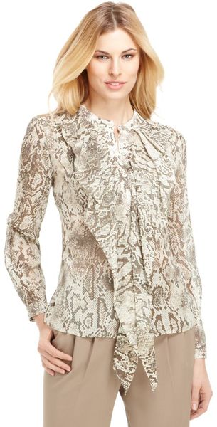 Jones New York Long Sleeve Animal Print Ruffle Button Down in Animal - Lyst