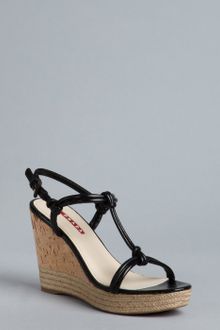 Prada Prada Sport Black Leather Knotted Cork Wedge Espadrilles - Lyst