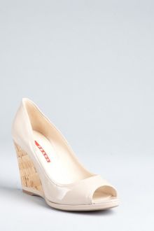 Prada Prada Sport Powder Patent Leather Peep Toe Wedge Pumps - Lyst