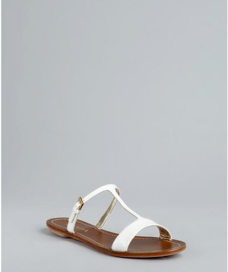 Prada White Patent Leather Slip On Sandals in White - Lyst