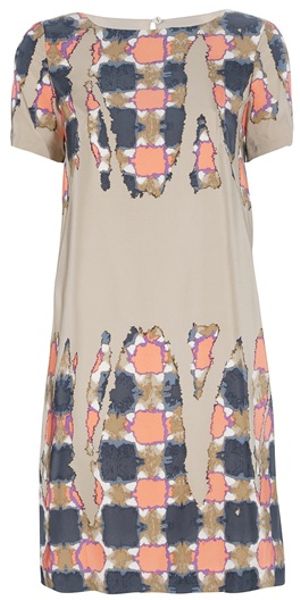 Tibi Printed Dress in Multicolor (beige) - Lyst