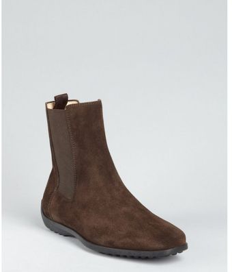  Dark Brown Suede Slipon Flat Boots 