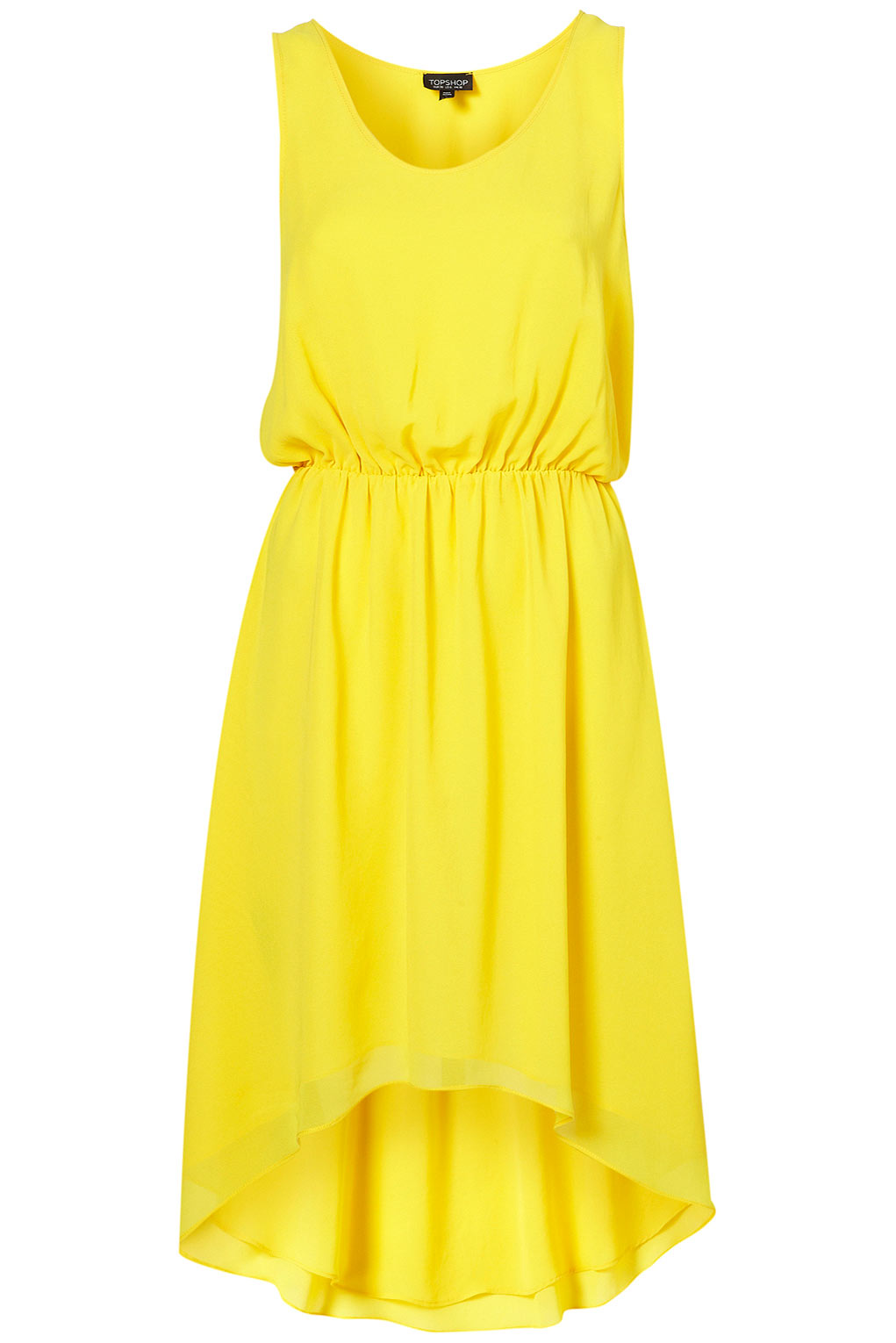 Topshop Chiffon Dip Hem Dress in Yellow