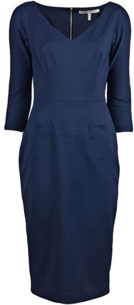Victoria Beckham Vneck Dress in Blue (navy) - Lyst