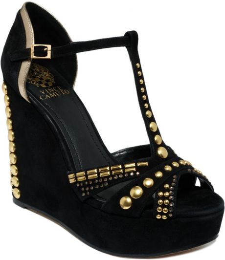 Vince Camuto Simonas Studded Wedge Sandals in Black | Lyst