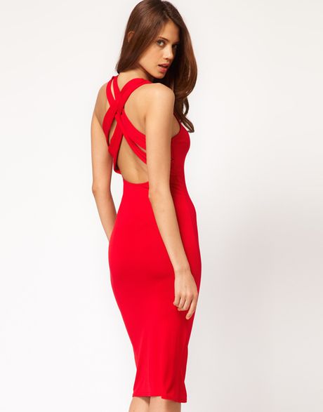 Asos Collection Asos Midi Dress with Cross Back Strap in Red - Lyst