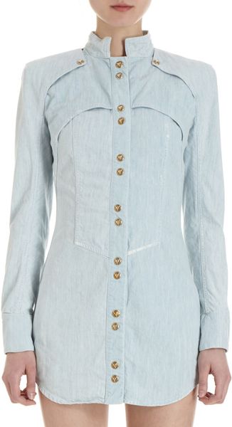 Balmain Shirt Dress in Blue (denim) - Lyst