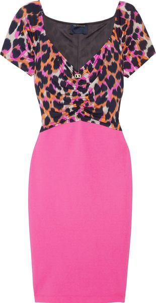 Class Roberto Cavalli Leopardprint Stretchjersey and Ponte Dress in Purple (fuchsia) - Lyst