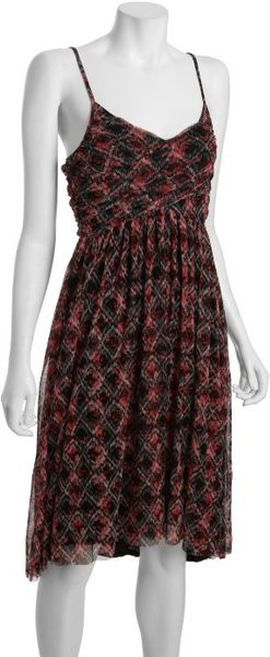 Free People Red and Black Floral Mesh Spaghetti Strap Dress in Brown (red) - Lyst