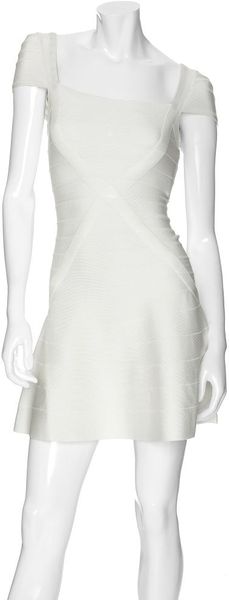 Hervé Léger Cap Sleeve A Line Dress - Lyst
