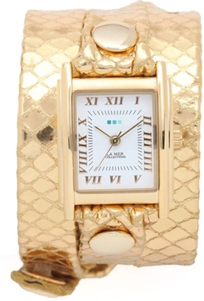 La Mer Collections Snake Simple Wrap Watch in Gold - Lyst
