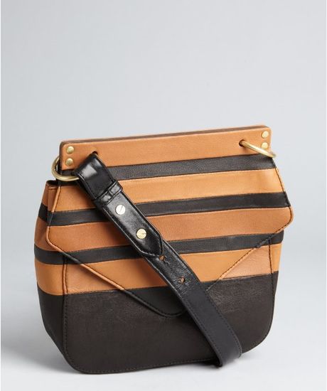 Pour La Victoire Cognac and Black Striped Leather Pissa Crossbody Bag in Brown (cognac) | Lyst